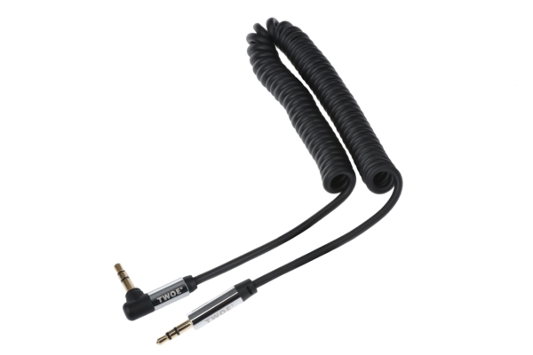 Cable 2E audio (jack 3.5mm-M/jack 3.5mm-M) right angel, Coiled 1.8m Black