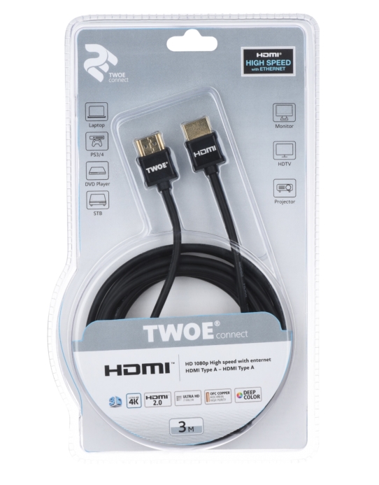 Кабель 2Е HDMI 2.0 (AM/AM), Slim, High Speed, Alumium Black 3m