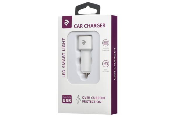 Автомобільний ЗП 2E Dual USB Car Charger 2.4Ax2.4A White