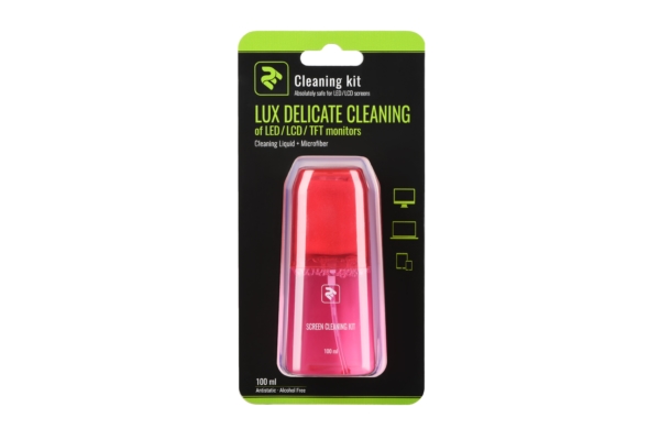 2E Lux Red cleaning kit — 100 ml liquid and 15×15 cm microfiber cloth