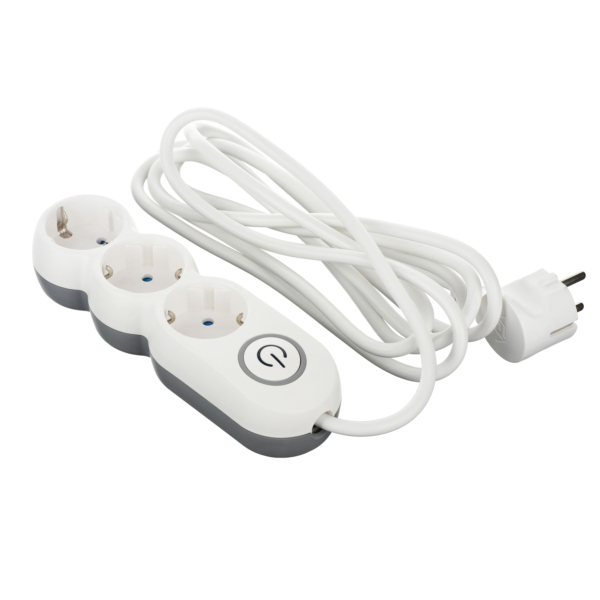 Extension Cord 2E Plus with 3 sockets and a switch 3Gx1.0, 3m, White