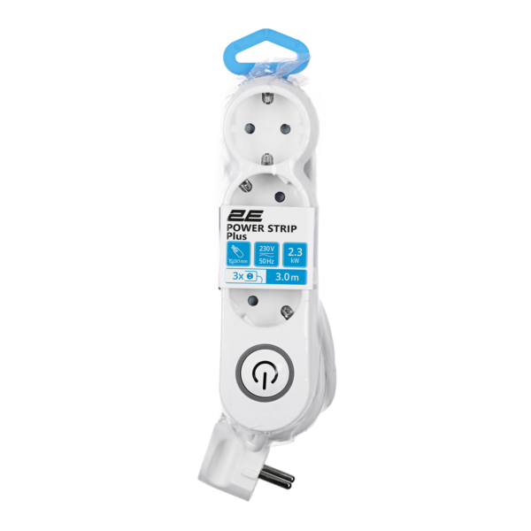Extension Cord 2E Plus with 3 sockets and a switch 3Gx1.0, 3m, White