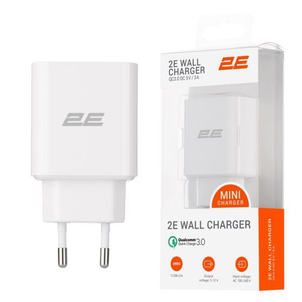 Сетевое ЗУ 2Е Wall Charger USB-A QC3.0 3A, Max 18W, White