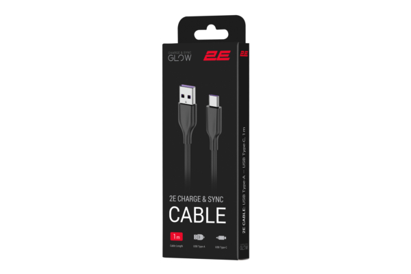 Кабель 2E USB-A — USB-C, Glow, 1m, black