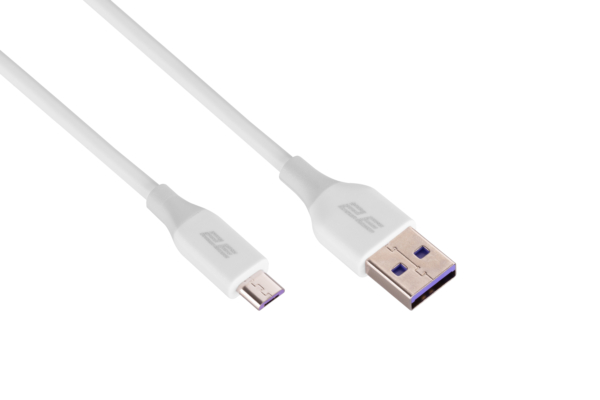 Кабель 2E USB-A — microUSB, Glow, 1m, white