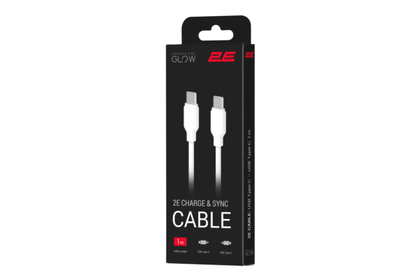 2E Cable USB-C – USB-C, Glow, 60W, 1m, white