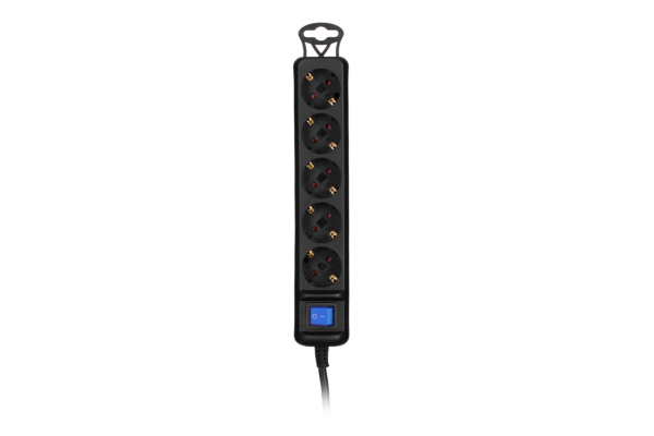 Мережевий подовжувач 2Е 5XSchuko з вимикачем, 3Gx0.75мм, 5м, black