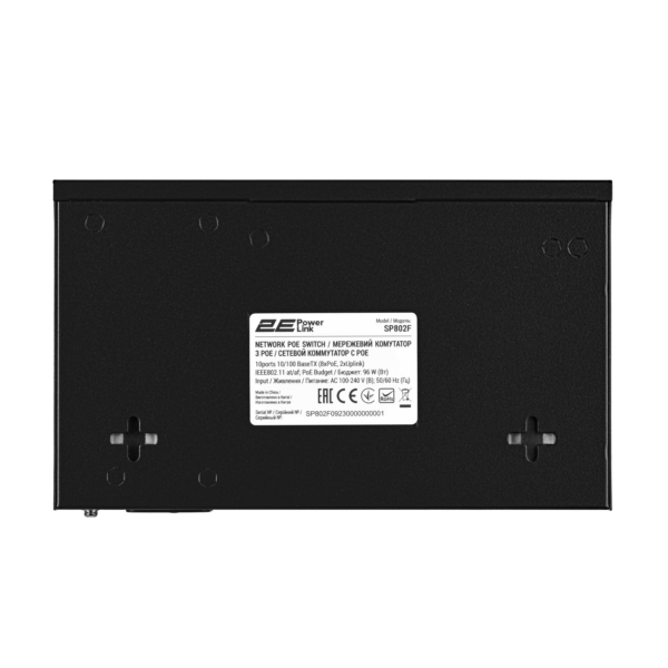 2E PowerLink Switch SP802F 10xFE (8xFE PoE+, 2xFE Uplink, 96W), unmanaged