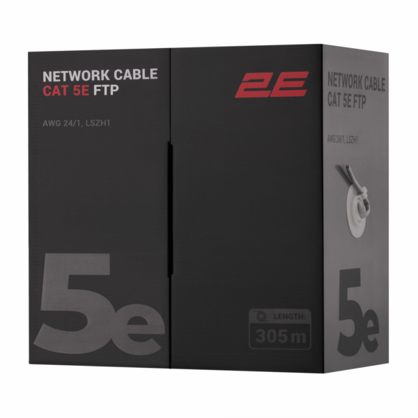 Network Cable 2E CAT 5e, FTP, 305m, AWG 24/1, LSZH-1, grey