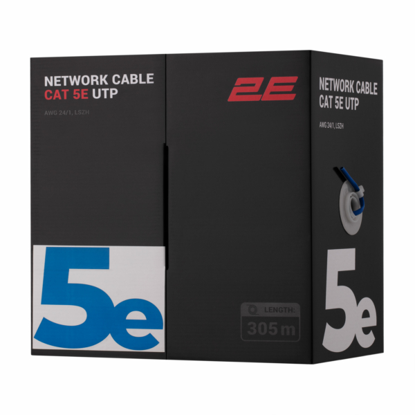 Сетевой кабель 2E CAT 5e, U-UTP, 305м, AWG 24/1, LSZH, синий