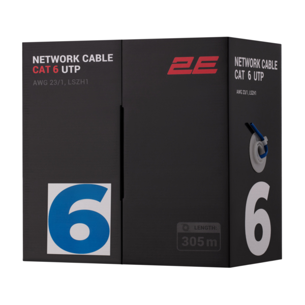 Сетевой кабель 2E CAT 6, U-UTP, 305м, AWG 23/1, LSZH-1, синий