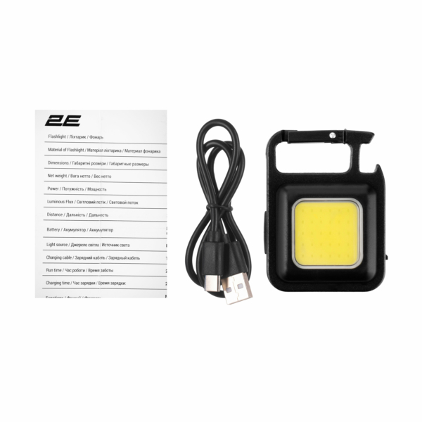 2E Hand Flashlight rechargeable PKYB605BI, USB-C, 500mAh, 500lm, 3W, 3 lighting functions