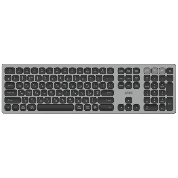 Клавіатура ножнична 2E KS270 105key, WL/BT, EN/UK/RU, сіро-чорний