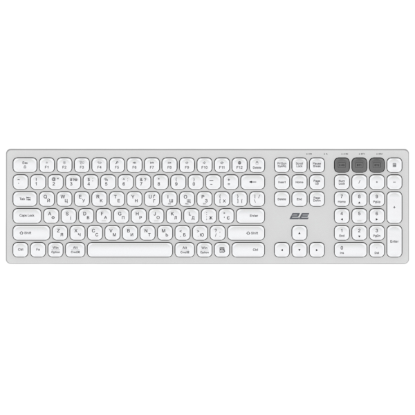 Клавіатура ножнична 2E KS270 105key, WL/BT, EN/UK, сріблясто-білий