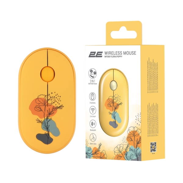 2E Mouse MF300 FLORA:POPPY Silent WL BT, Yellow