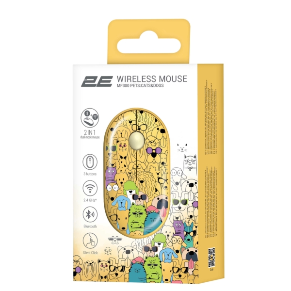 2E Mouse MF300 PETS:CATS&DOGS Silent WL BT, Yellow