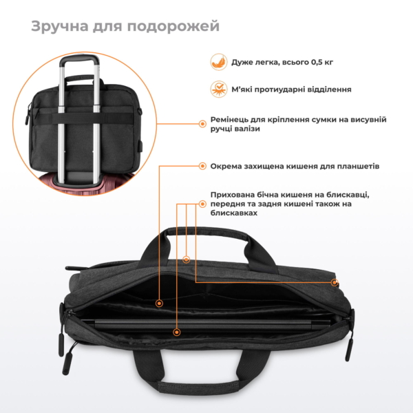 Сумка для ноутбука 2E CBN9265BK, Melange 16″, black