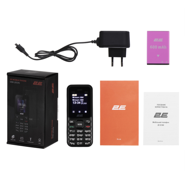 Мобильный телефон 2E S180 2024 1.77″ 2SIM, 600мА•ч, черный