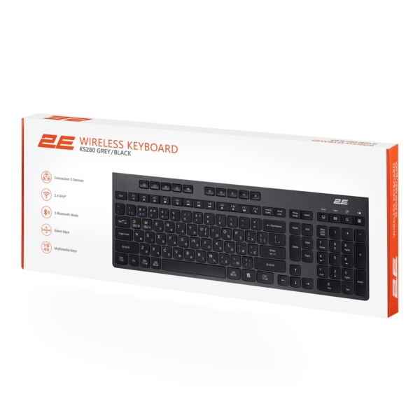 2E Keyboard membrane KS270 120key, WL/BT, EN/UK, silent, black-grey