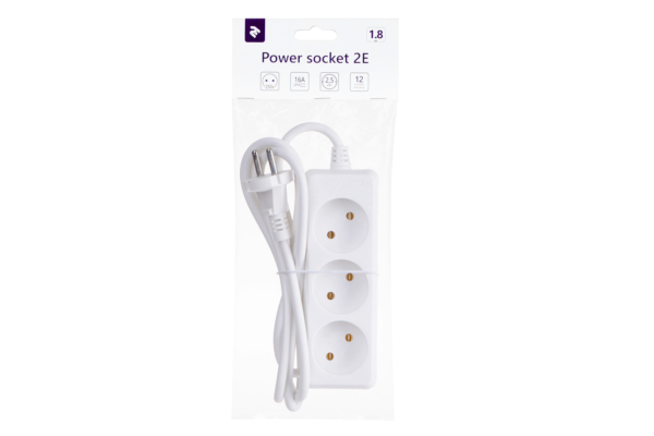 2E Network extension cord 3XCEE7/17, 2G*1.0mm, 1.8m, white