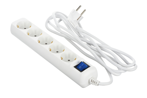 2E Power strip 5XSchuko switch, 3G*1.0мм, 3м, white