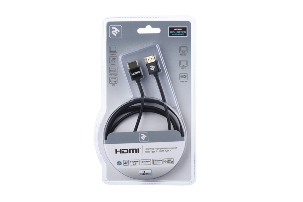 2E Кабель HDMI (M/M), 2м, 2.0, Slim High Speed Aluminum, черный