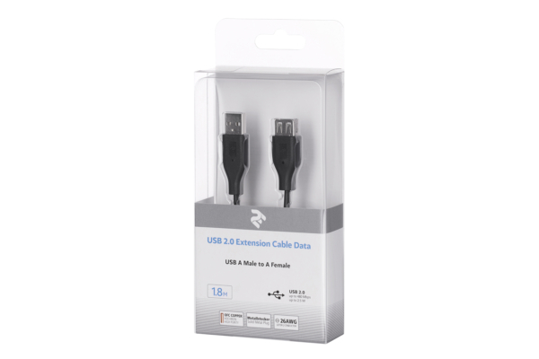 Кабель 2E USB 2.0 (AM/AF) 1.8м, Black