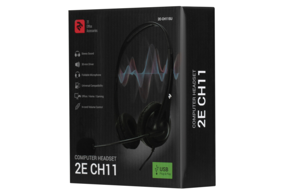 2E PC headset stereo On-ear CH11 USB, omni-mic, 2m, black