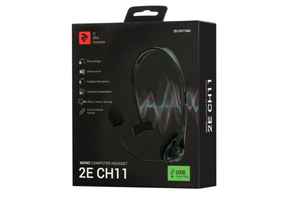 2E Гарнітура ПК моно On-ear CH11 USB, omni-mic, 2м, чорний