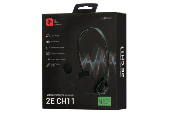 2E Гарнитура ПК моно On-ear CH11 mini-jack, omni-mic, 1.2м, черный