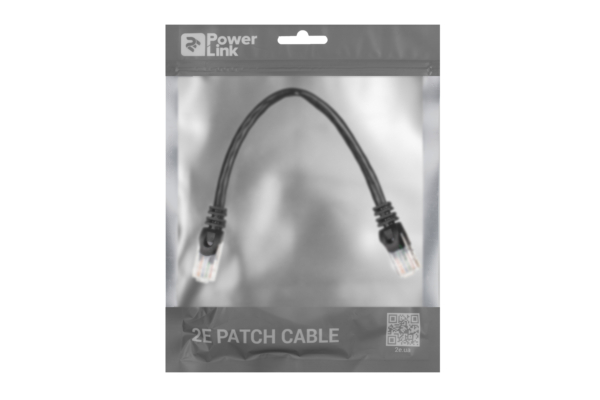 2E Cat 6, UTP, RJ45, 26AWG, 7/0.16 Cu, 0.20 m, PVC, Black