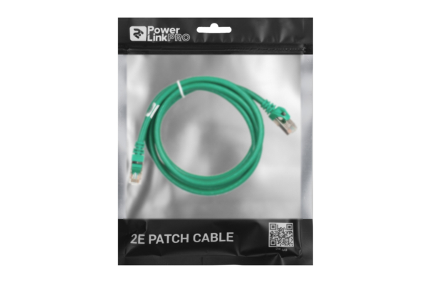 2E Cat 6, Shielding S-FTP, metal foil pairs, braided cable, RJ45, 4X2 27AWG, 7/0.14 Cu, 1.50 m, PVC, Green