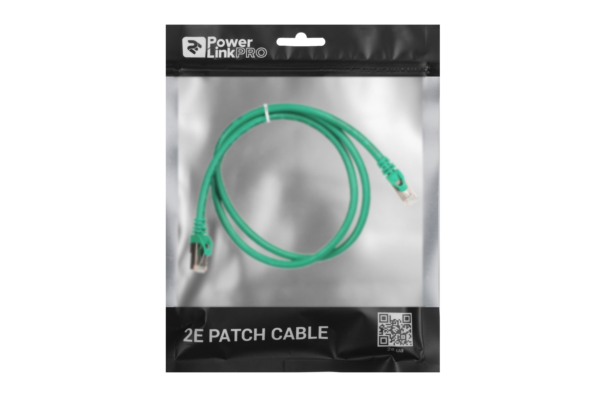 2E Cat 6, Shielding S-FTP, metal foil pairs, braided cable, RJ45, 4X2 27AWG, 7/0.14 Cu, 1.00 m, PVC, Green