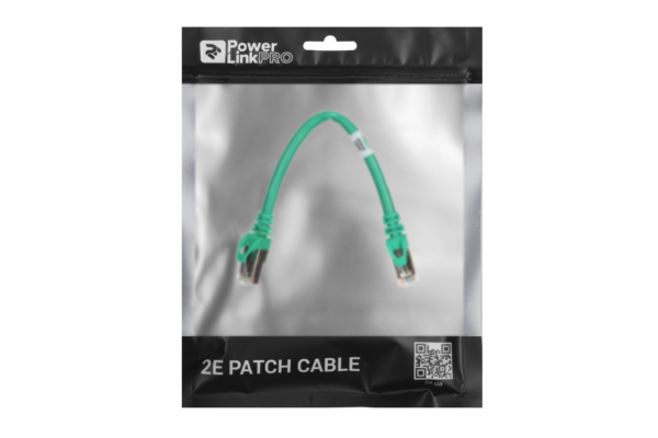 2E Cat 6, Shielding S-FTP, metal foil pairs, braided cable, RJ45, 4X2 27AWG, 7/0.14 Cu, 0.20 m, PVC, Green