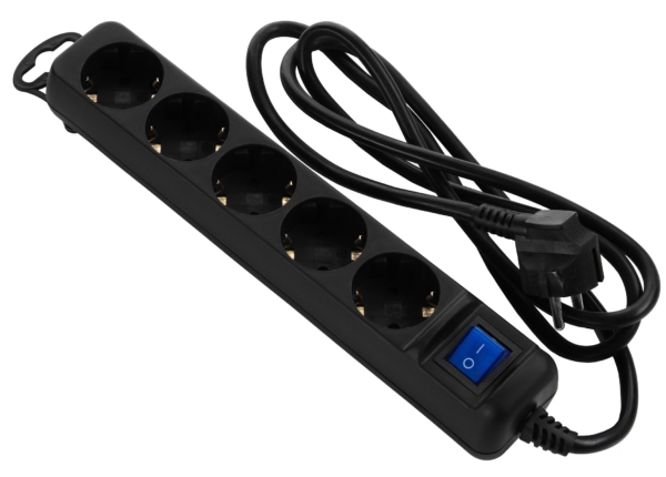 2E Power strip 5XSchuko with switch, 3G*1.5мм, 1.5m, black