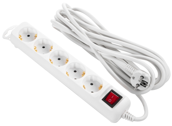 2E Power strip 5XSchuko with switch, 3G*1.5мм, 5m, white