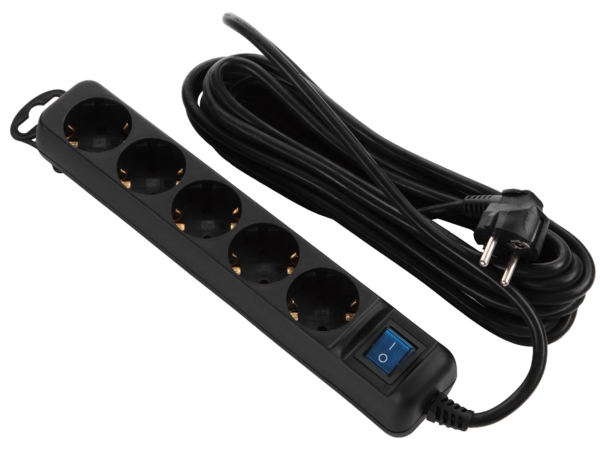 2E Power strip 5XSchuko with switch, 3G*1.5мм, 5m, black