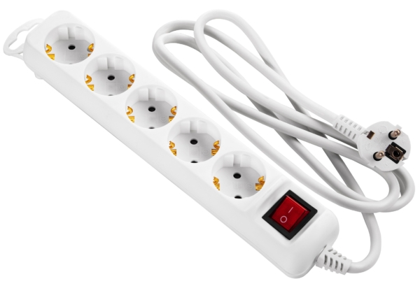 2E Power strip 5XSchuko with switch, 3G*1.5мм, 1.5m, white