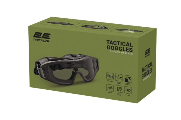 2E Tactical Tactical, protective mask Hawk WS Black Anti-fog, 3-layer sealant, bag, 3 lenses