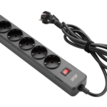 2E Surge protector with switch, G*1.5мм, 3*USB-A, 2m, black