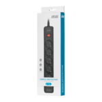 2E Surge protector with switch, G*1.5мм, 3*USB-A, 2m, black