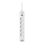 2E Surge protector with switch, G*1.5мм, 3*USB-A, 2m, white