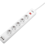 2E Surge protector with switch, G*1.5мм, 3*USB-A, 2m, white