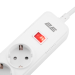 2E Surge protector with switch, G*1.5мм, 3*USB-A, 2m, white