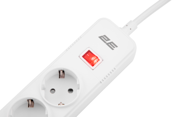 2E Surge protector with switch, G*1.5мм, 3*USB-A, 2m, white