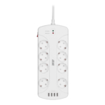 2E Surge protector with switch, G*1.5мм, 4*USB-A, 3m, white