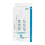 2E Surge protector with switch, G*1.5мм, 4*USB-A, 3m, white