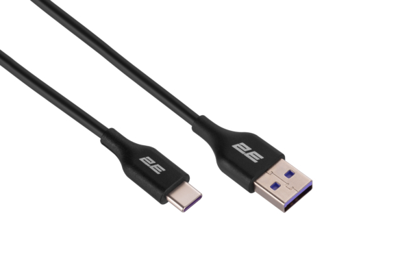 2E Кабель USB-A > USB-C зарядки/синхронизации, 1м, Type-C, Glow, черный