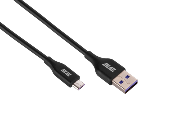 2E Кабель USB-A > microUSB заряджання/синхронізації 1м, Glow, чорний