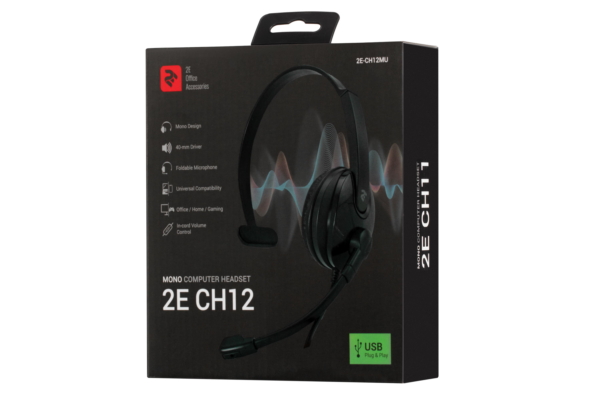 2E PC headset mono On-ear CH12 USB, omni-mic, 2m, black